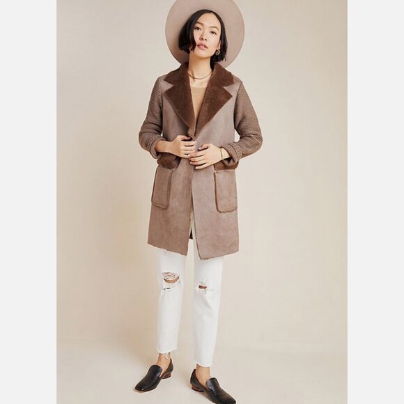 Price Reduction NWT Anthropologie Piper Sweater Coat Faux Suede Coatigan Sz M - Picture 1 of 8